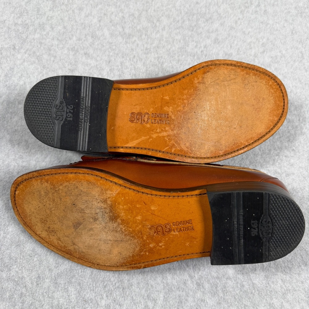 SAS Tassel Loafers Womens 9W Mens 7.5 Brown Leather Kiltie Handsewn Made in USA - Picture 3 of 8